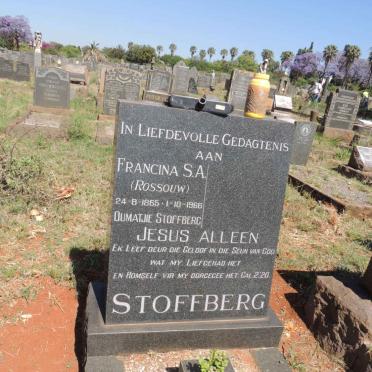 STOFFBERG Francina S.A. nee ROSSOUW 1865-1966