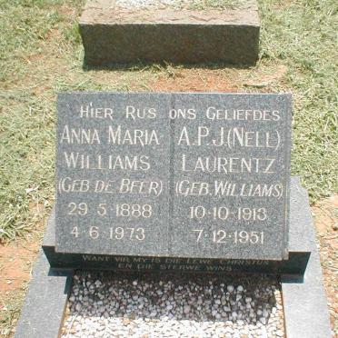 WILLIAMS Anna Maria geb. DE BEER  1888-1973 :: LAURENTZ A.P.L. geb. WILLIAMS 1913-1951