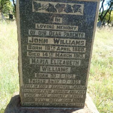 WILLIAMS John 1860-1913 &amp; Maria Elizabeth 1873-1955