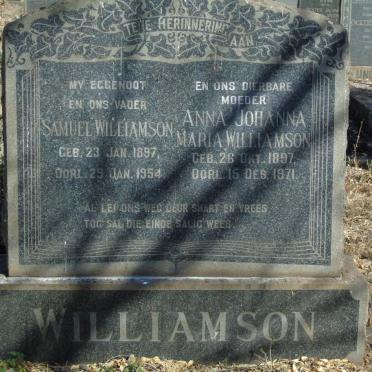 WILLIAMSON Samuel 1897-1954 & Anna Johanna Maria 1897-1971
