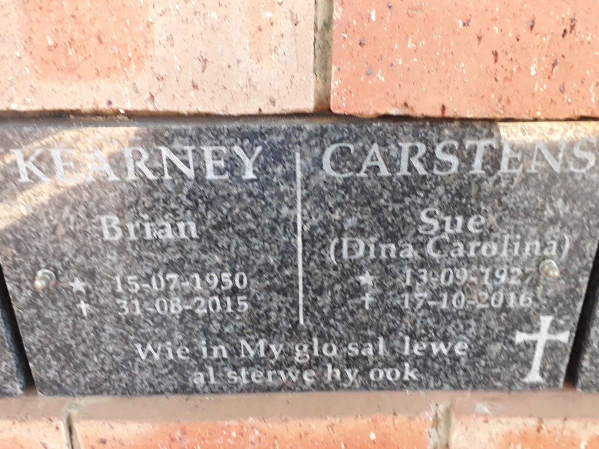 KEARNEY Brian 1950-2015 :: CARSTENS Dina Carolina 1927-2016