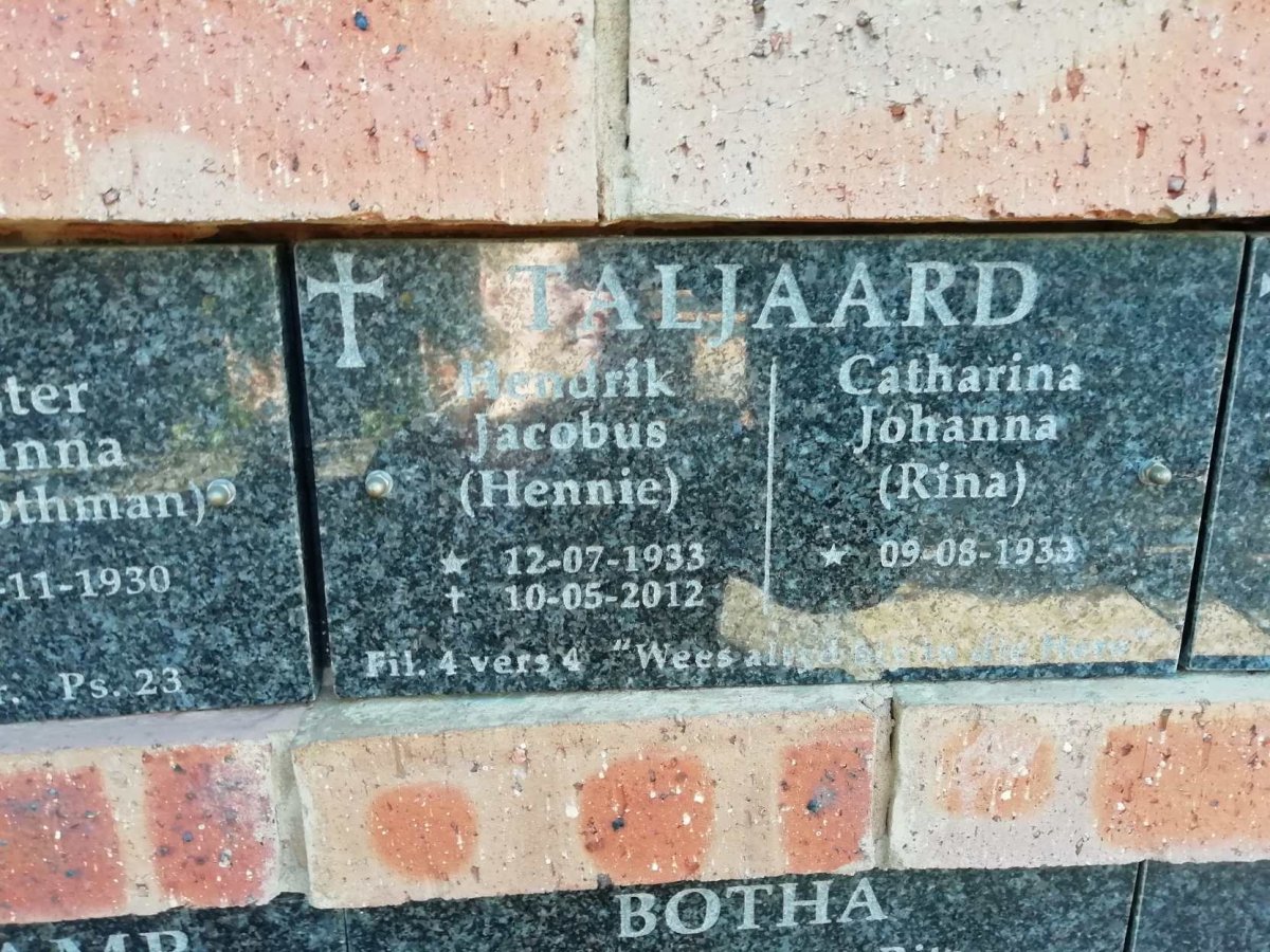 TALJAARD Hendrik Jacobus 1933-2012 &amp; Catharina Johanna 1933-