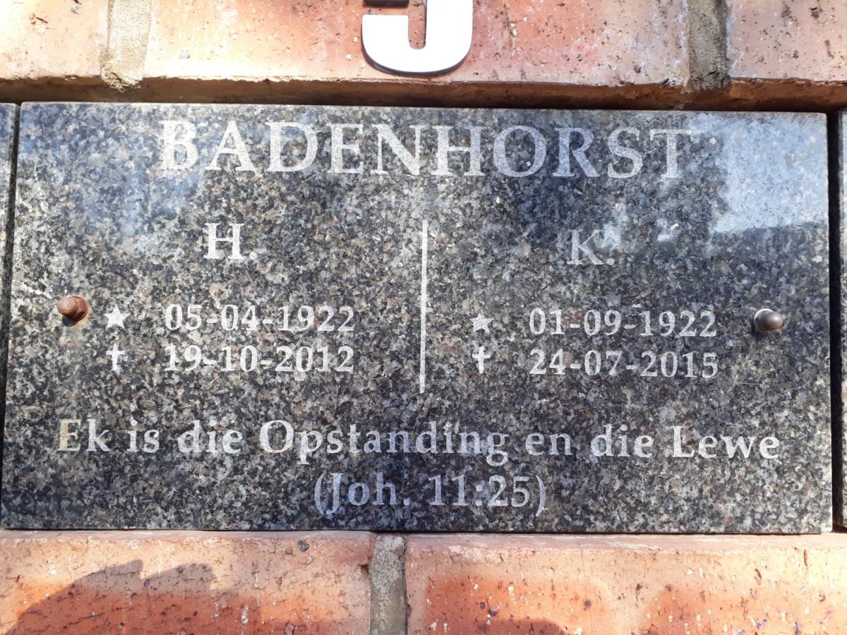 BADENHORST H. 1922-2012 &amp; K. 1922-2015