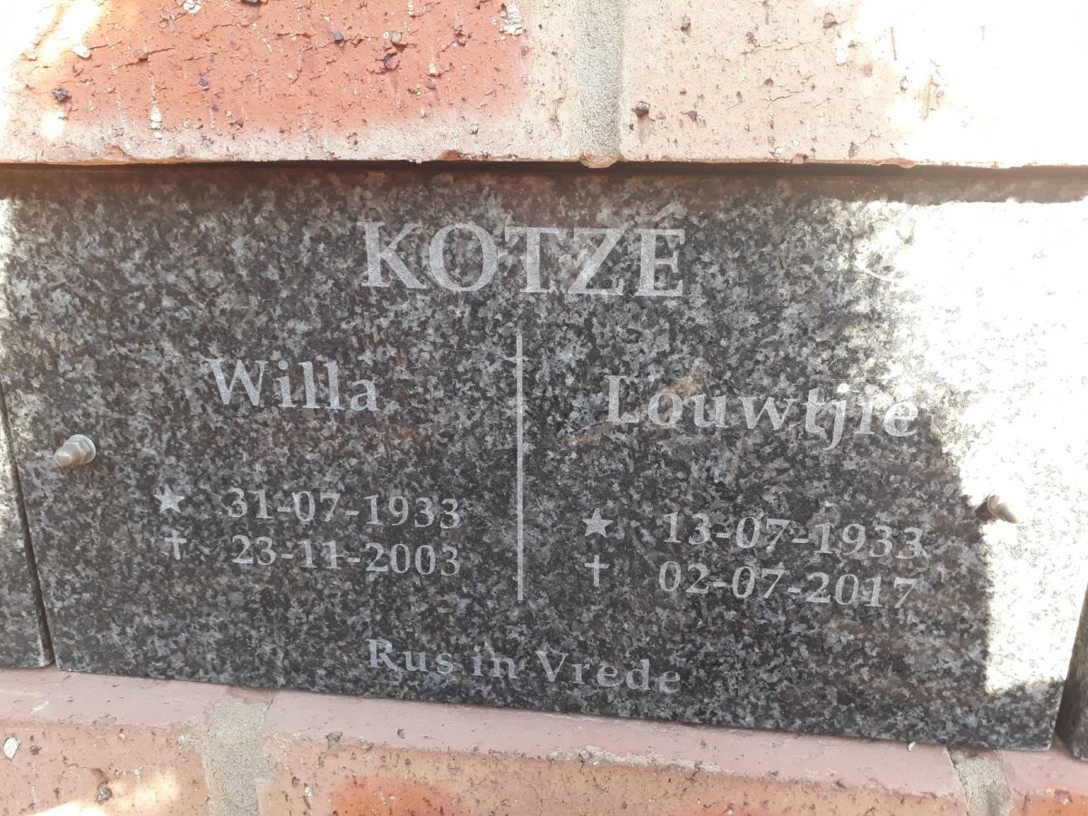KOTZÉ Willa 1933-2003 &amp; Louwtjie 1933-2017