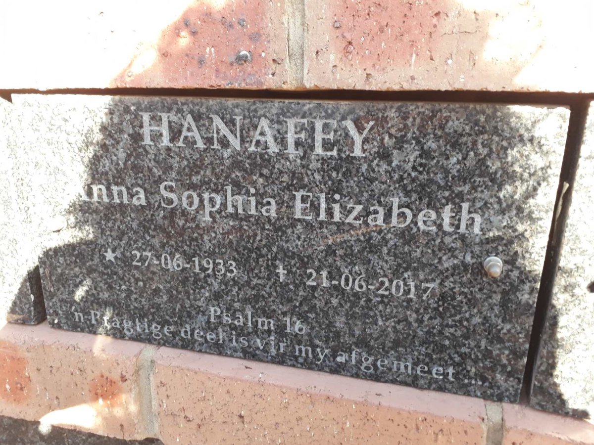 HANAFEY Anna Sophia Elizabeth 1933-2017