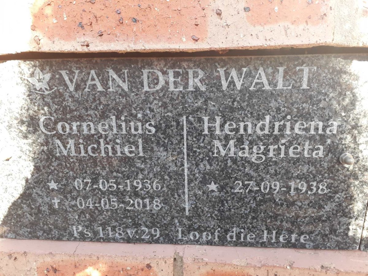WALT Cornelius Michiel, van der 1936-2018 &amp; Hendriena Magrieta 1938-