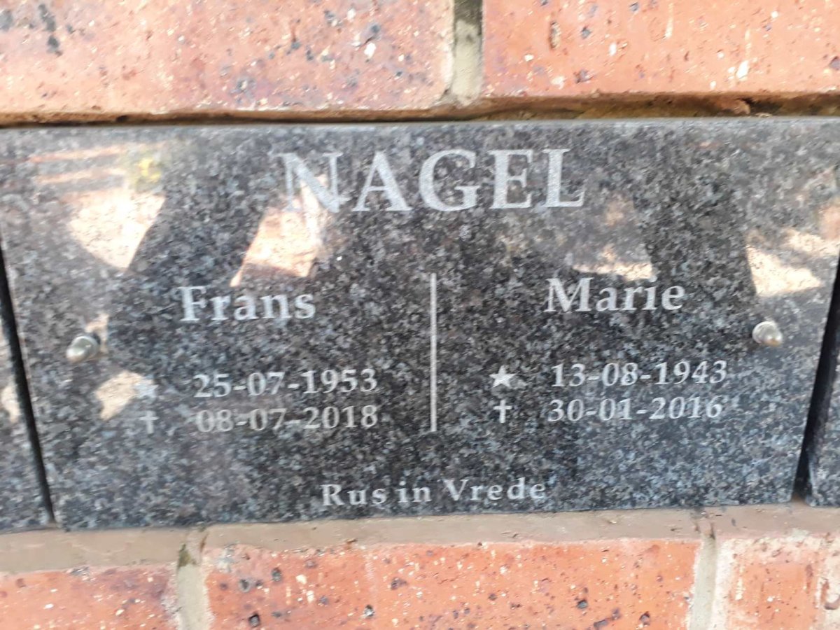 NAGEL Frans 1953-2018 &amp; Marie 1943-2016