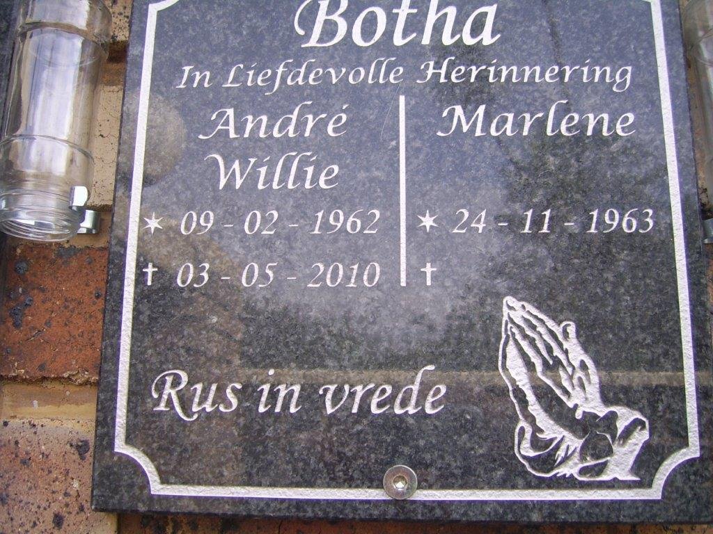 BOTHA Andre Willie 1962-2010 &amp; Marlene 1963-