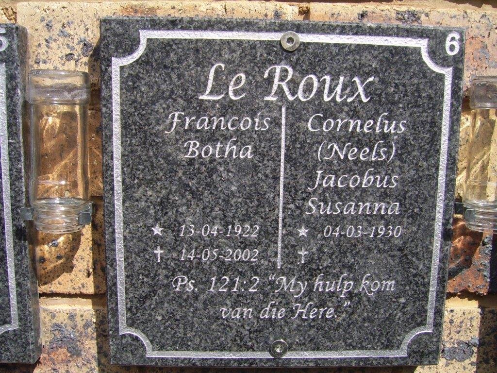 ROUX Francois Botha, le 1922-2002 &amp; Cornelus Jacobus Susanna 1930-
