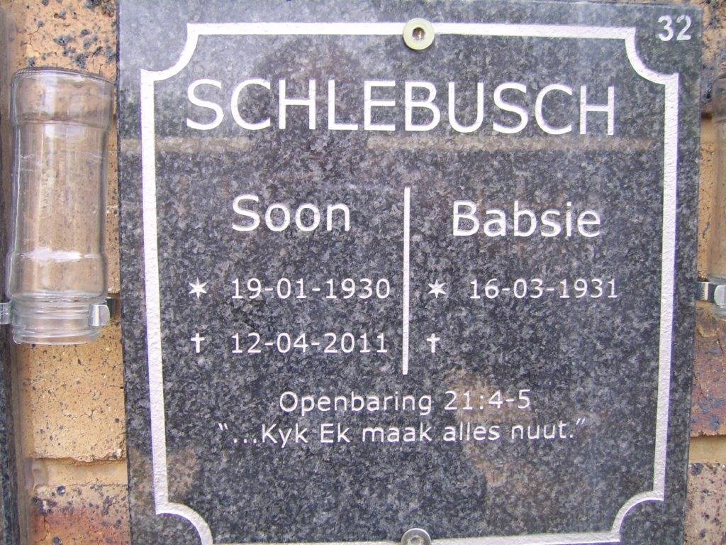 SCHLEBUSCH Soon 1930-2011 &amp; Babsie 1931-
