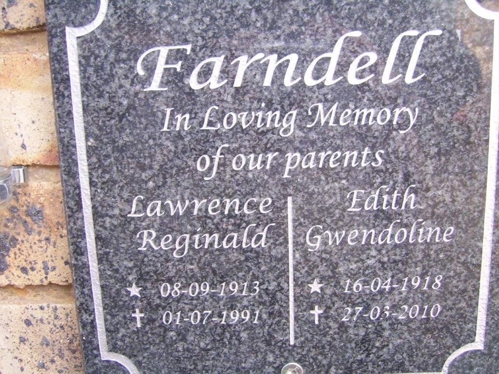 FARNDELL Lawrence Reginald 1913-1991 &amp; Edith Gwendoline 1918-2010