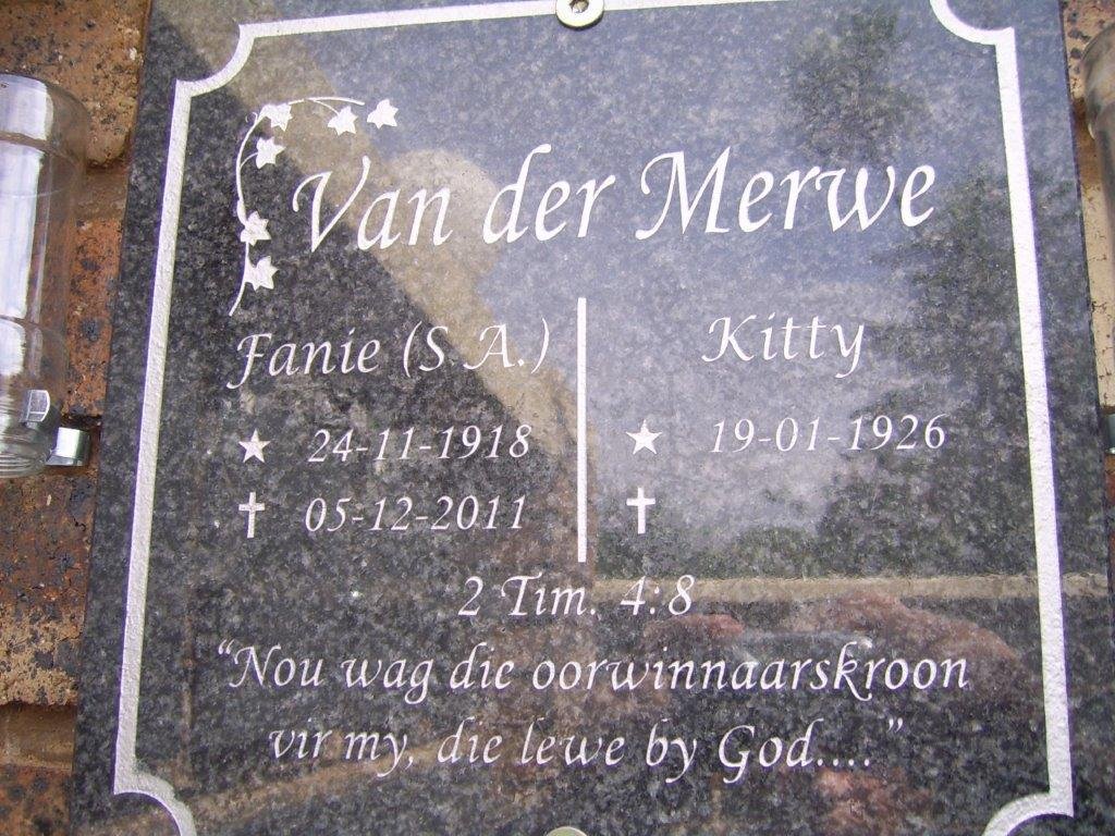MERWE S.A., van der 1918-2011 &amp; Kitty 1926-