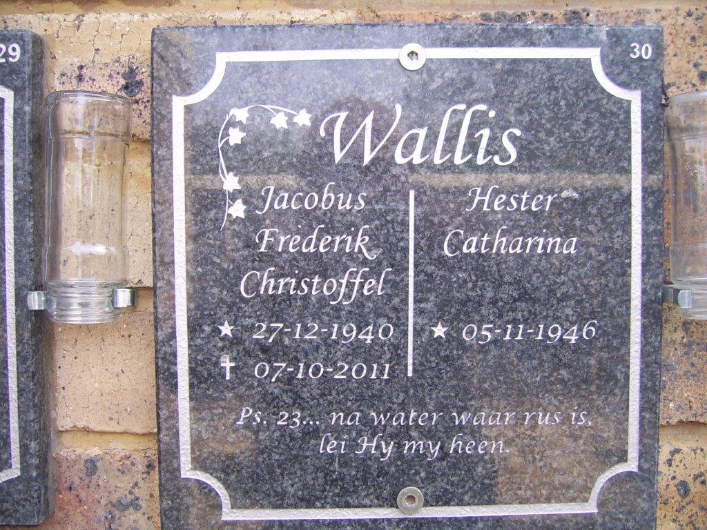 WALLIS Jacobus Frederik Christoffel 1940-2011 &amp; Hester Catharina 1946-