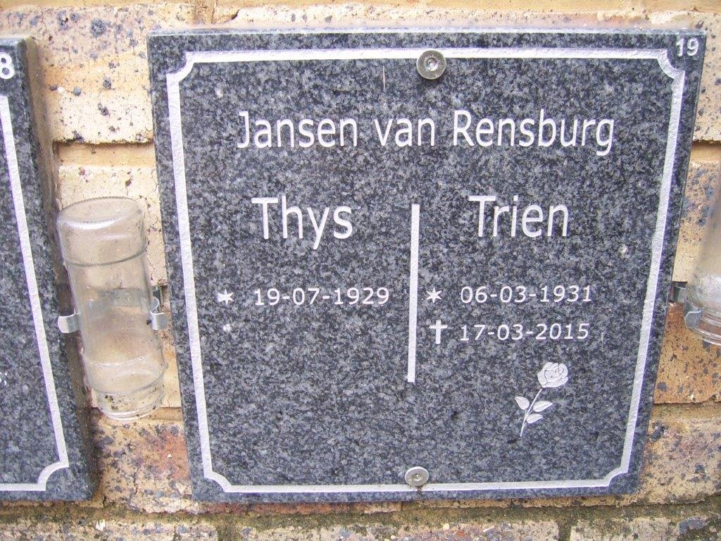 RENSBURG Thys, Jansen van 1929- &amp; Trien 1931-2015
