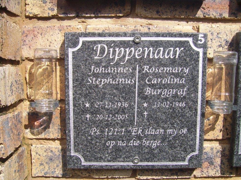 DIPPENAAR Johannes Stephanus 1936-2005 &amp; Rosemary Carolina BURGGRAF 1946-