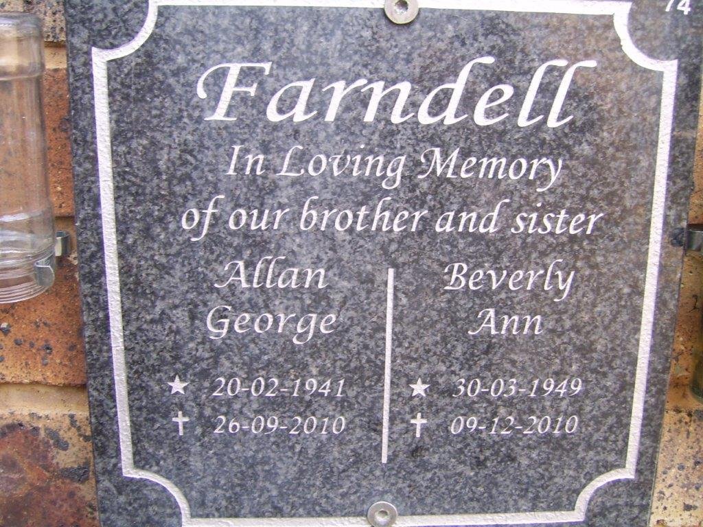 FARNDELL Allan George 1941-2010 :: FARNDELL Beverly Ann 1949-2010