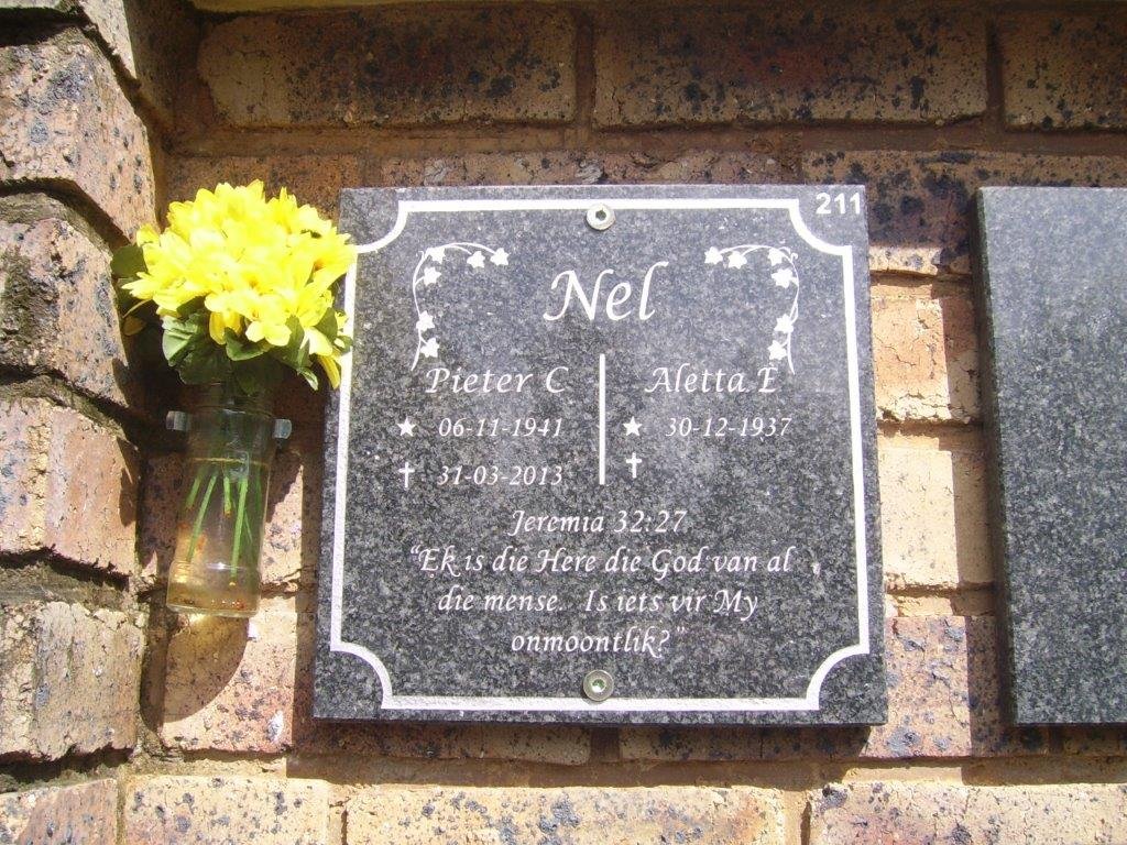 NEL Pieter C. 1941-2013 &amp; Aletta E. 1937-