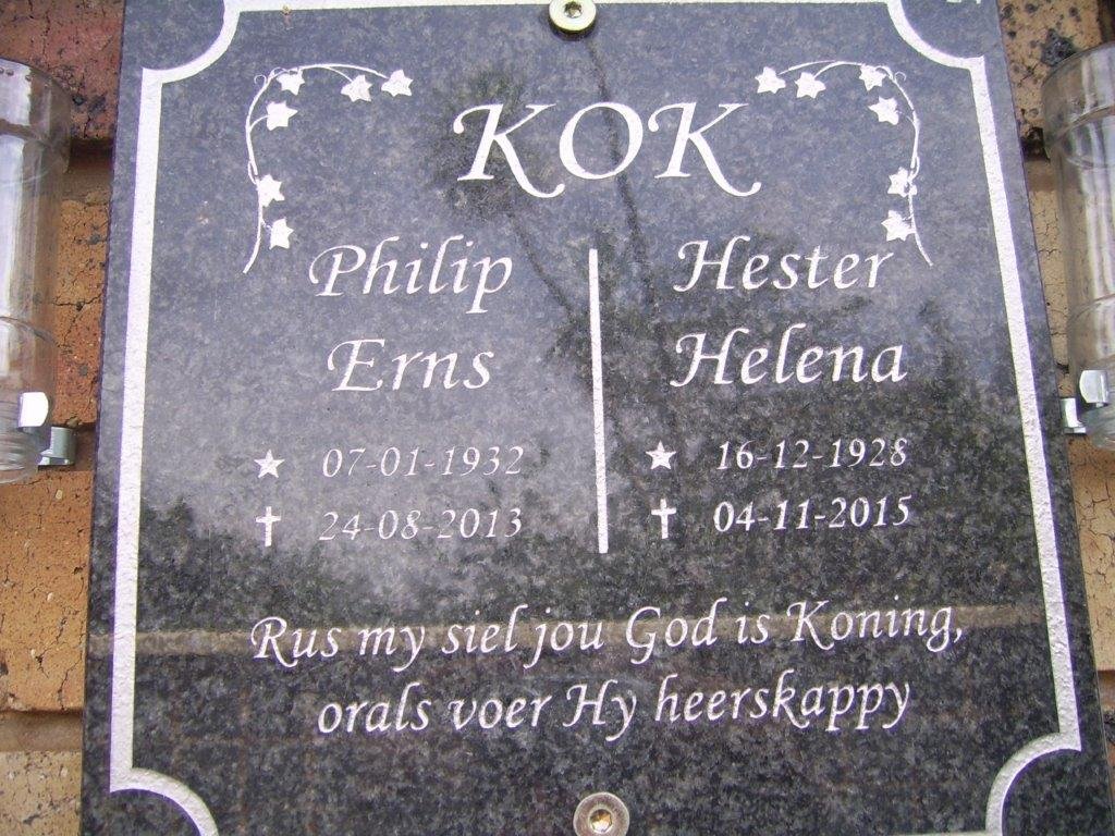 KOK Philip Erns 1932-2013 &amp; Hester Helena 1928-2015