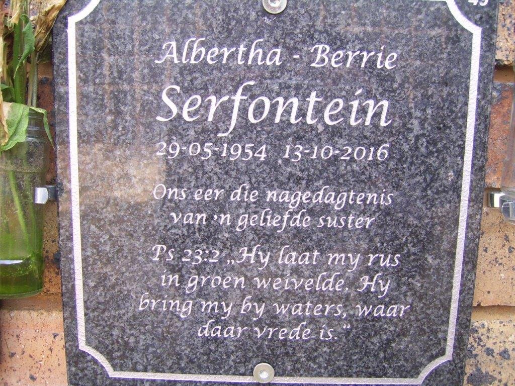 SERFONTEIN Albertha 1954-2016