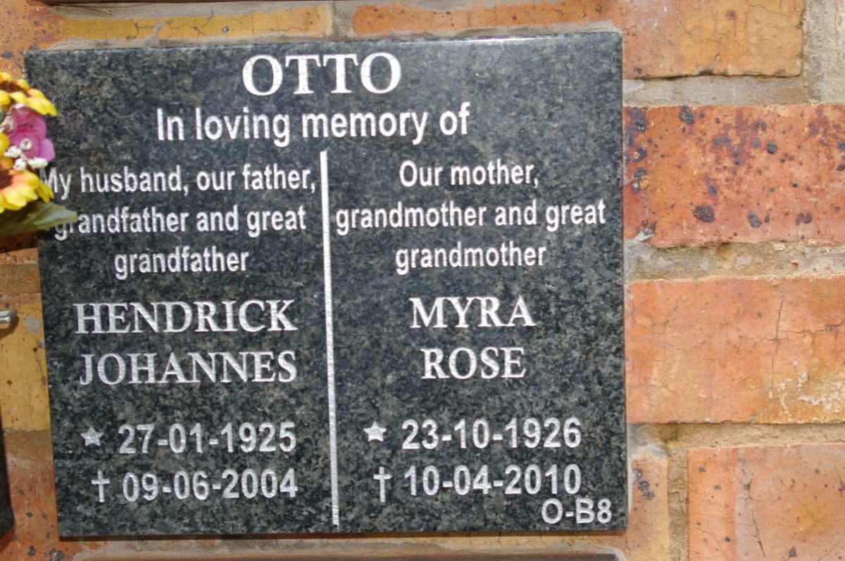 OTTO Hendrick Johannes 1925-2004 &amp; Myra Rose 1926-2010