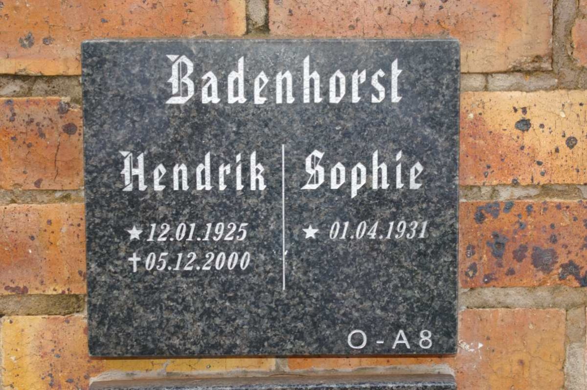 BADENHORST Hendrik 1925-2000 &amp; Sophie 1931-