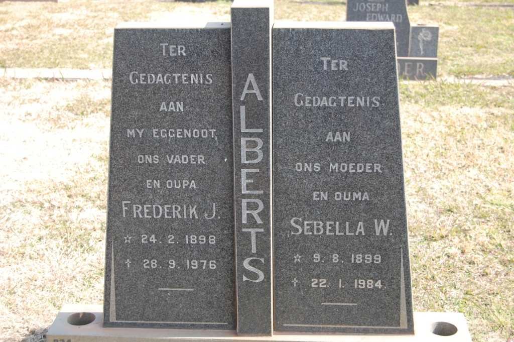 ALBERTS Frederik J. 1898-1976 &amp; Sebella W. 1899-1984