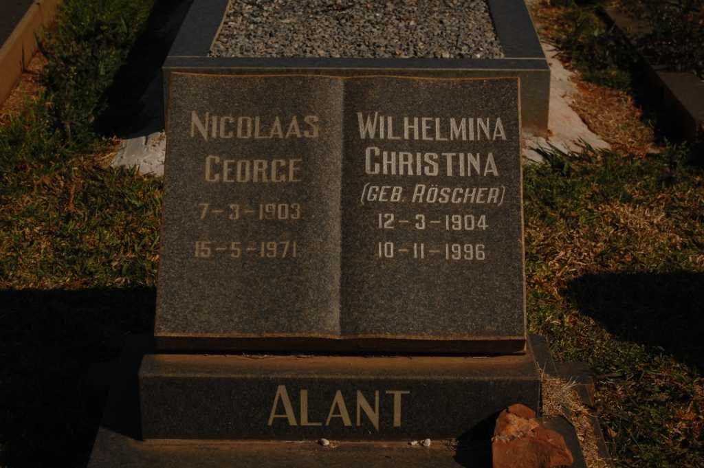 ALANT Nicolaas George 1903-1971 &amp; Wilhelmina Christina ROSCHER 1904-1996