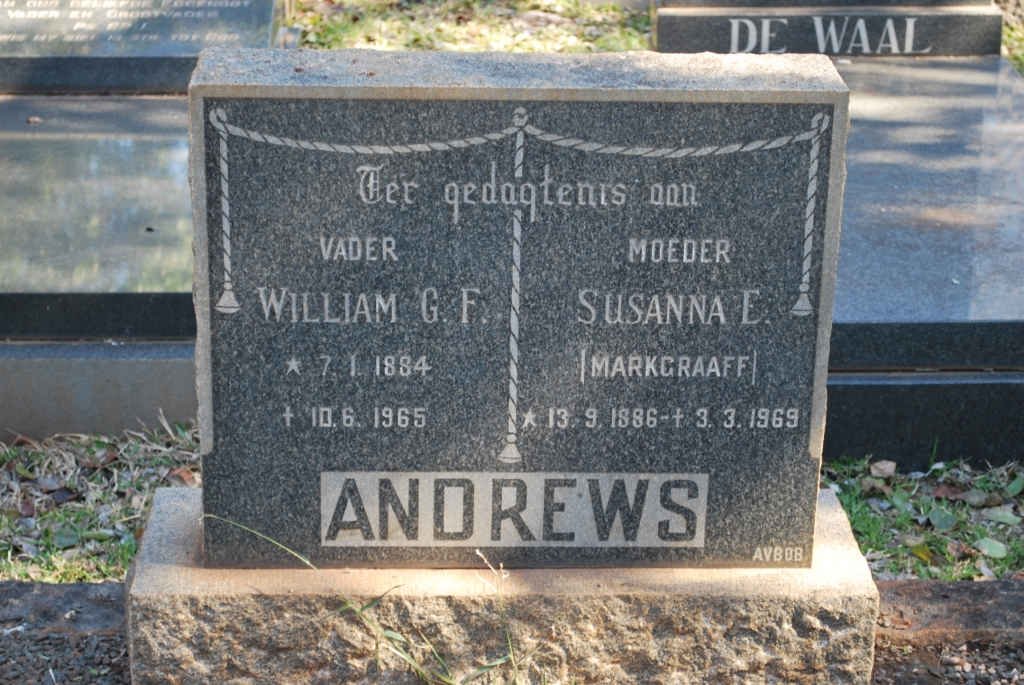 ANDREWS William G.F. 1884-1965 &amp; Susanna E. MARKGRAAF 1886-1969
