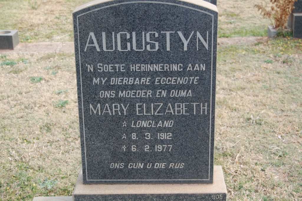 AUGUSTYN Mary Elizabeth nee LONGLAND 1912-1977