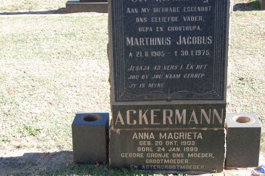 ACKERMANN Marthinus Jacobus 1905-1975 &amp; Anna Magrieta 1903-1989