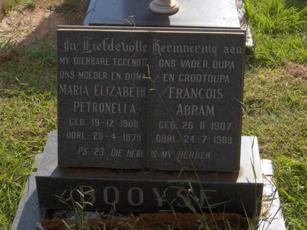 BOOYSE Francois Abram 1907-1988 &amp; Maria Elizabeth Petronella 1908-1979