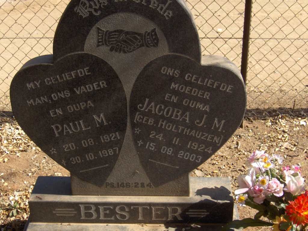 BESTER Paul M. 1921-1987 &amp; Jacoba J.M. HOLTZHAUZEN 1924-2003