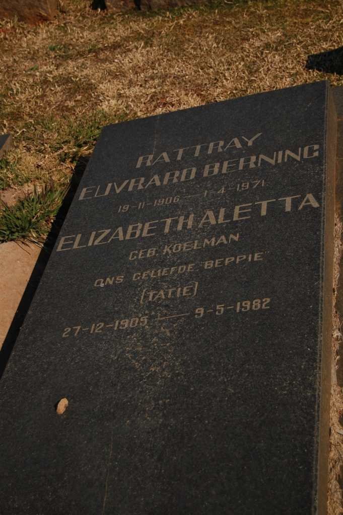 BERNING Rattray Elivrard 1906-1971 &amp; Elizabeth Aletta KOELMAN 1905-1982
