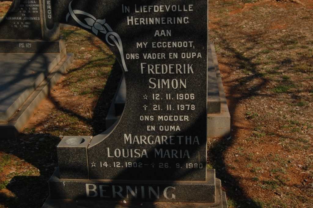 BERNING Frederik Simon 1906-1978 &amp; Margaretha Louisa Maria 1902-1980