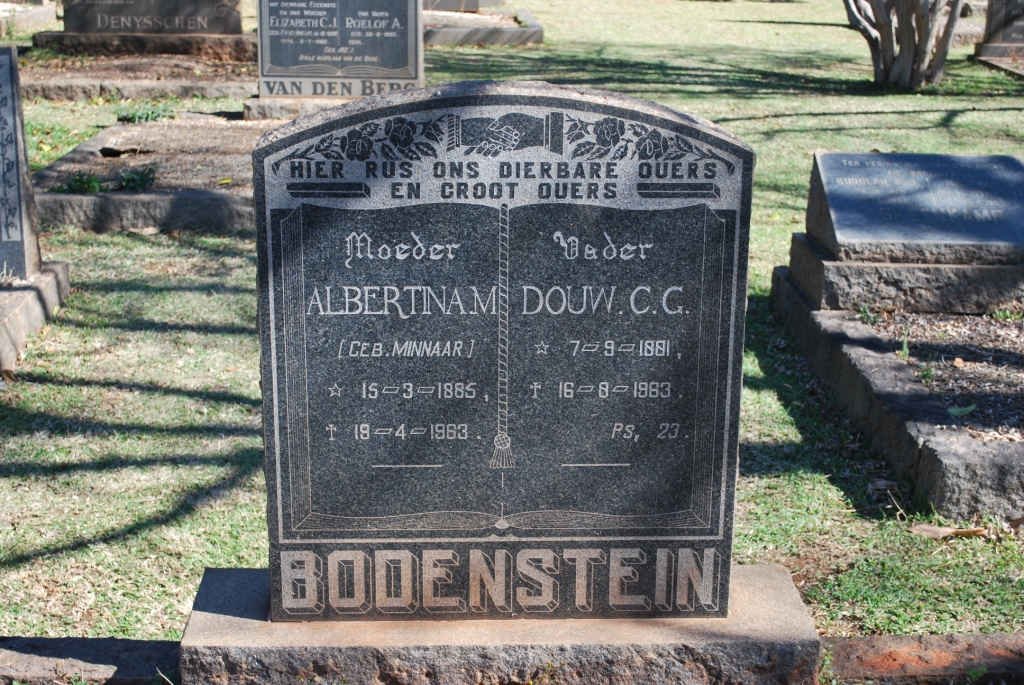 BODENSTEIN Douw C.G. 1881-1963 &amp; Albertina M. MINNAAR 1885-1963