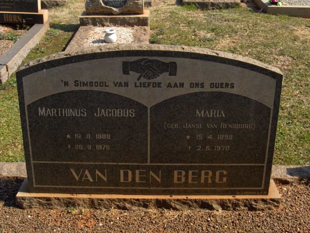 BERG Marthinus Jacobus, van den 1888-1975 &amp; Maria JANSE VAN RENSBURG 1898-1970
