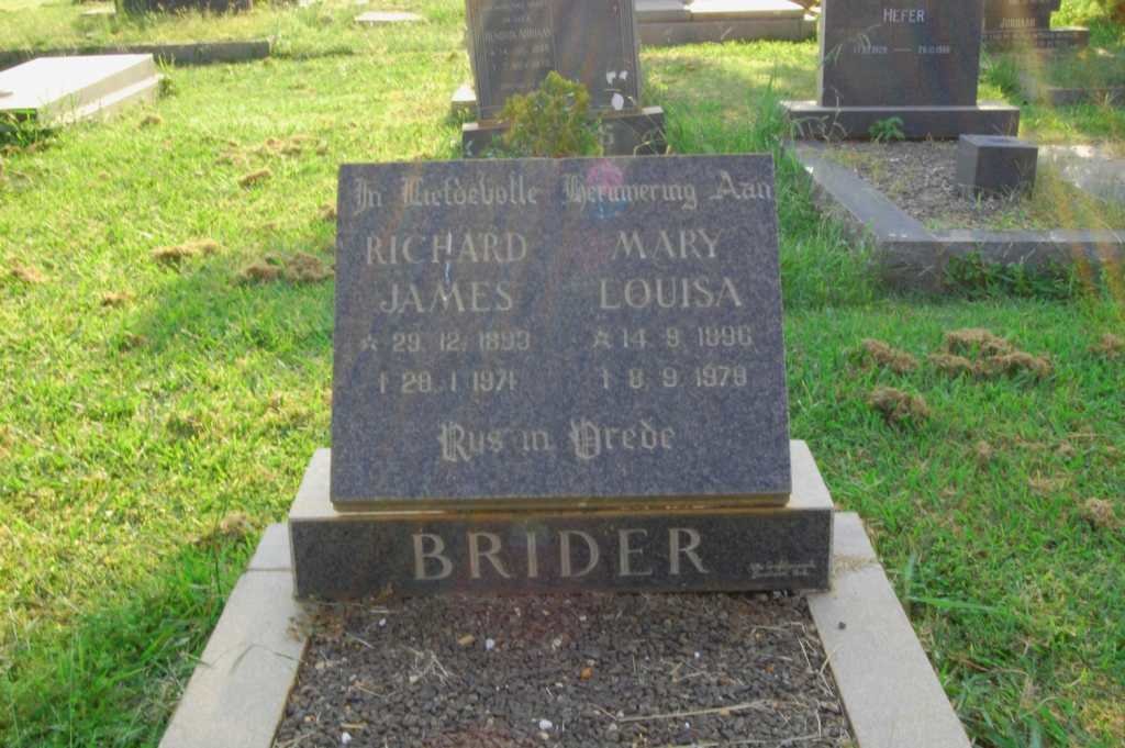 BRIDER Richard James 1893-1971 &amp; Mary Louisa 1896-1979