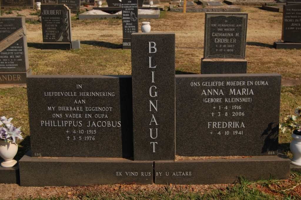 BLIGNAUT Phillippus Jacobus 1915-1976 &amp; Anna Maria KLEINSMIT 1916-2006 :: BLIGNAUT Fredrika -1941