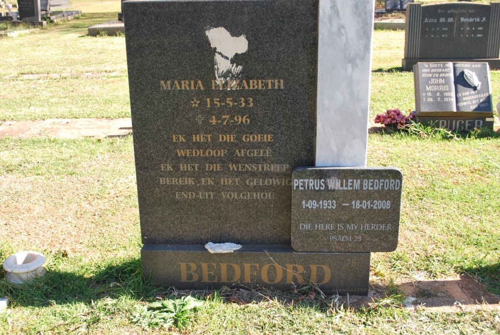 BEDFORD Petrus Willem 1933-2008 &amp; Maria Elizabeth 1933-1996