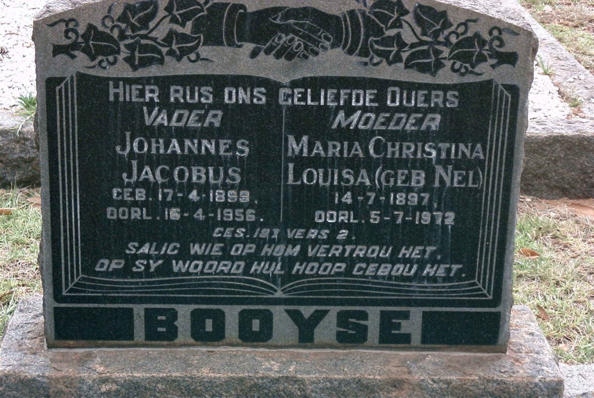 BOOYSE Johannes Jacobus 1899-1956 &amp; Maria Christina Louisa NEL 1897-1972