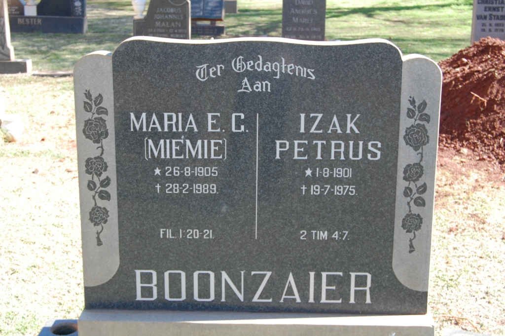 BOONZAIER Izak Petrus 1901-1975 &amp; Maria E.G. 1905-1989