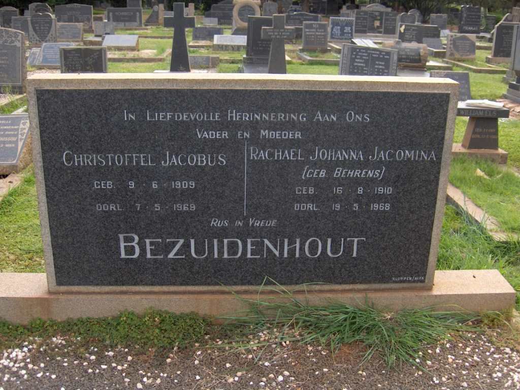 BEZUIDENHOUT Christoffel Jacobus 1909-1969 &amp; Rachel Johanna Jacomina BEHRENS 1910-1969