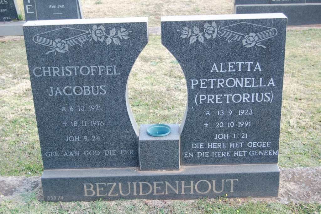 BEZUIDENHOUT Christoffel Jacobus 1921-1976 &amp; Aletta Petronella PRETORIUS 1923-1991