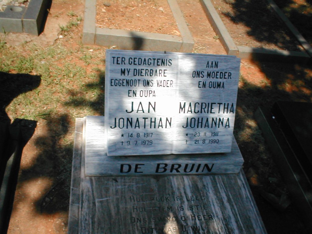 BRUYN Jan Jonathan, de 1917-1979 &amp; Margrietha Johanna 1911-1990