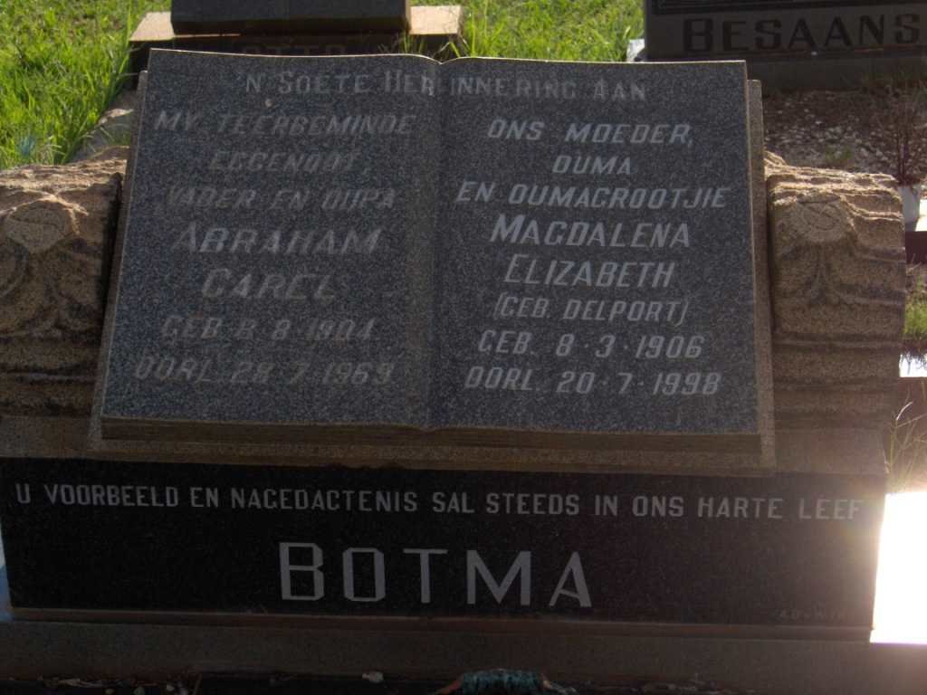 BOTMA Abraham Carel 1904-1969 &amp; Magdalena Elizabeth DELPORT 1906-1998