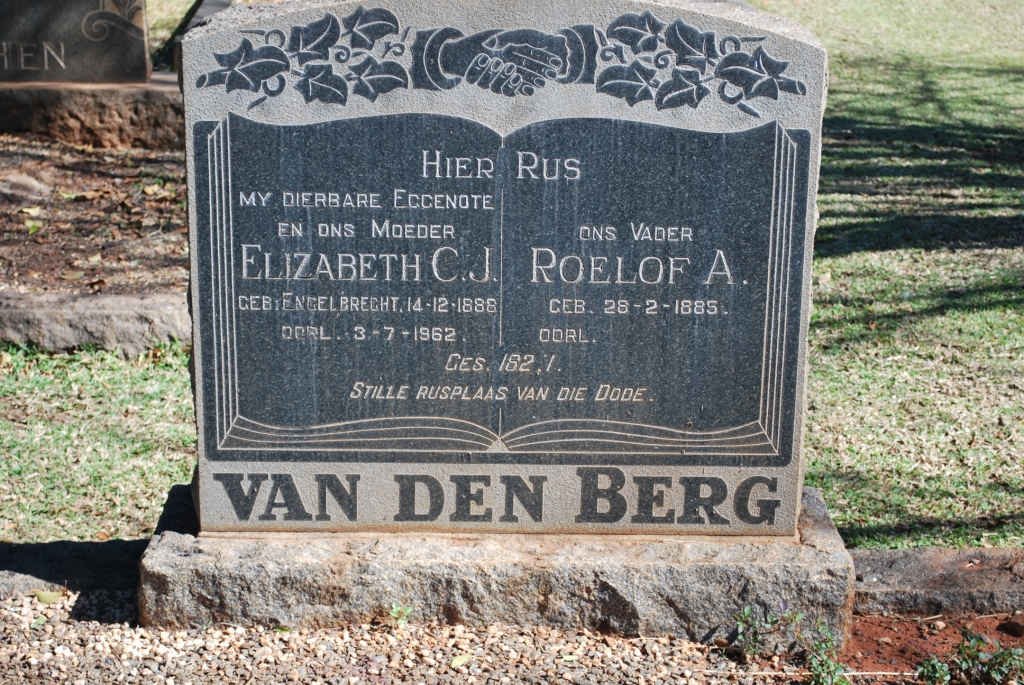BERG Roelof A., van den 1885- &amp; Elizabeth C.J. ENGELBRECHT 1888-1962