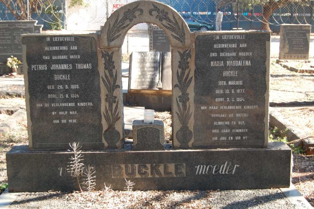 BUCKLE Petrus Johannes Thomas 1869-1954 &amp; Maria Magdalena MARAIS 1877-1954