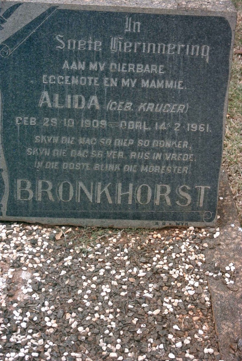 BRONKHORST Alida nee KRUGER 1909-1961