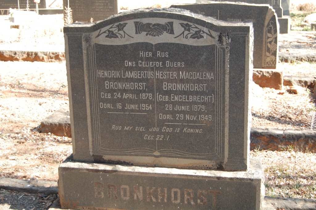 BRONKHORST Hendrik Lambertus 1878-1954 &amp; Hester Magdalena ENGELBRECHT 1879-1949