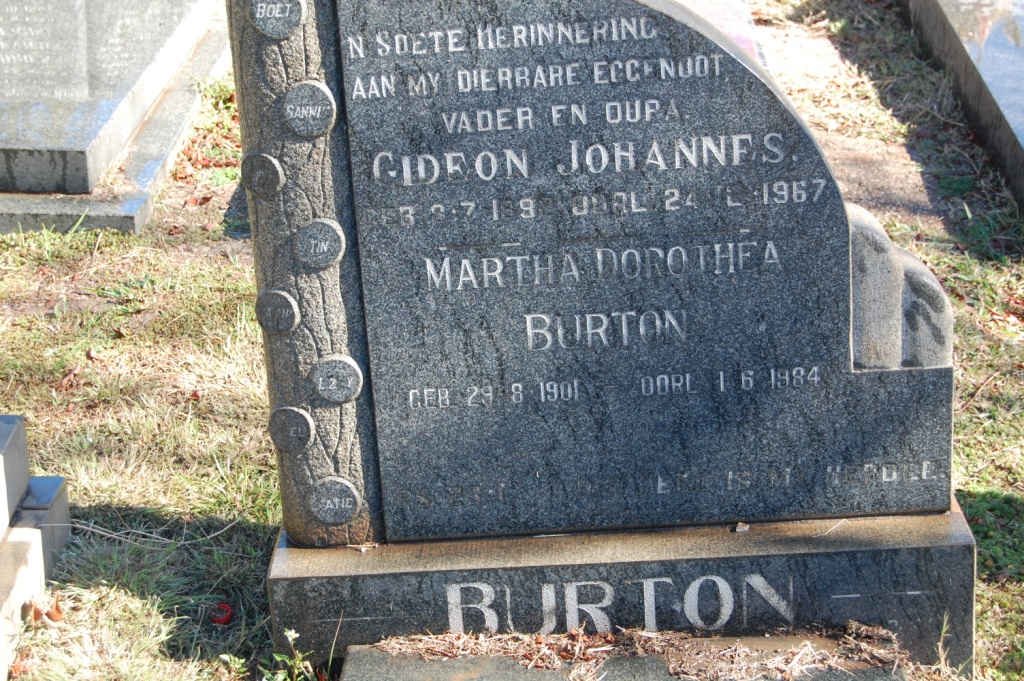 BURTON Gideon Johannes 189?-1967 &amp; Martha Dorothea 1901-1984